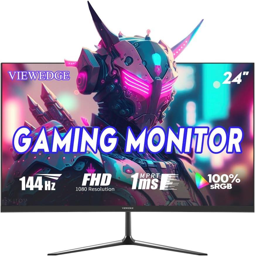 Viewedge 23.8-inch Gaming Monitor FHD 1920x1080 144Hz, VA Panel with 4000:1 Contrast, HDR10, 1ms Response Time, HDMI & VGA Ports, Wall Mountable