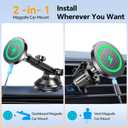 Coolpow for MagSafe Car Mount ChargerUltra Magnet Magnetic Phone Holders for Your Car ChargerWindshield+Vent+Dash Magnetic Wireless Car Phone Holder Charger Car Mount for iPhone 17 (Carbon Fiber)