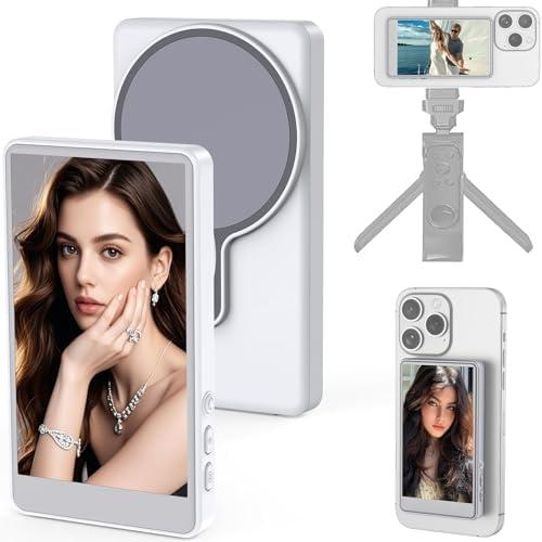 Wireless Selfie Screen for iPhone, Rear Back Camera Monitor for Selfie Vlog Live Stream,Magnetic Mount Connection with Remote Control, for iPhone Samsung Galaxy, and More (White, 4 inch)