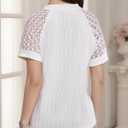 Womens Summer Tops Lace Short Sleeve Textured Shirts Crew Neck Trendy Casual Vacation Outfits Business Blouses (White, S)