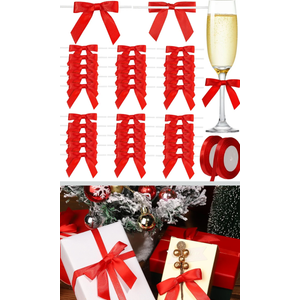 YGDZ Red Bows Satin Ribbon Set, 30PCS 3" Bows for Cake, 2PCS 3/8" X 25 Yards Thin Red Satin Ribbon for Crafts, Treat Bags, Gift Wrapping