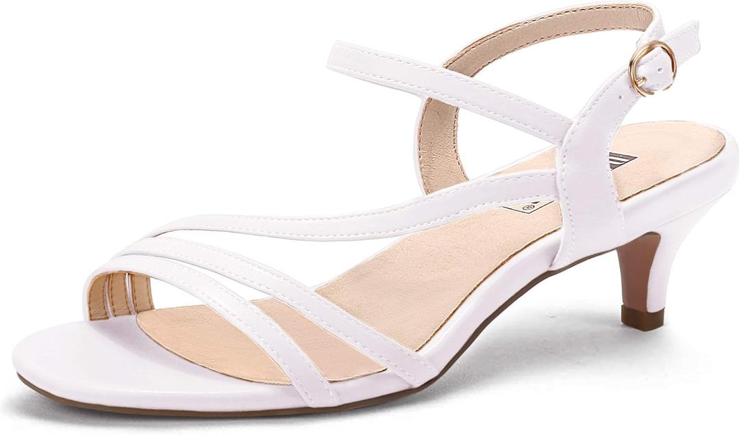 IDIFU Women's Dressy Strappy 2 Inch Low Kitten Heel Open Toe Sandals Dress Shoes for Woman Lady in Bridal Dance Evening (6, White Pu)