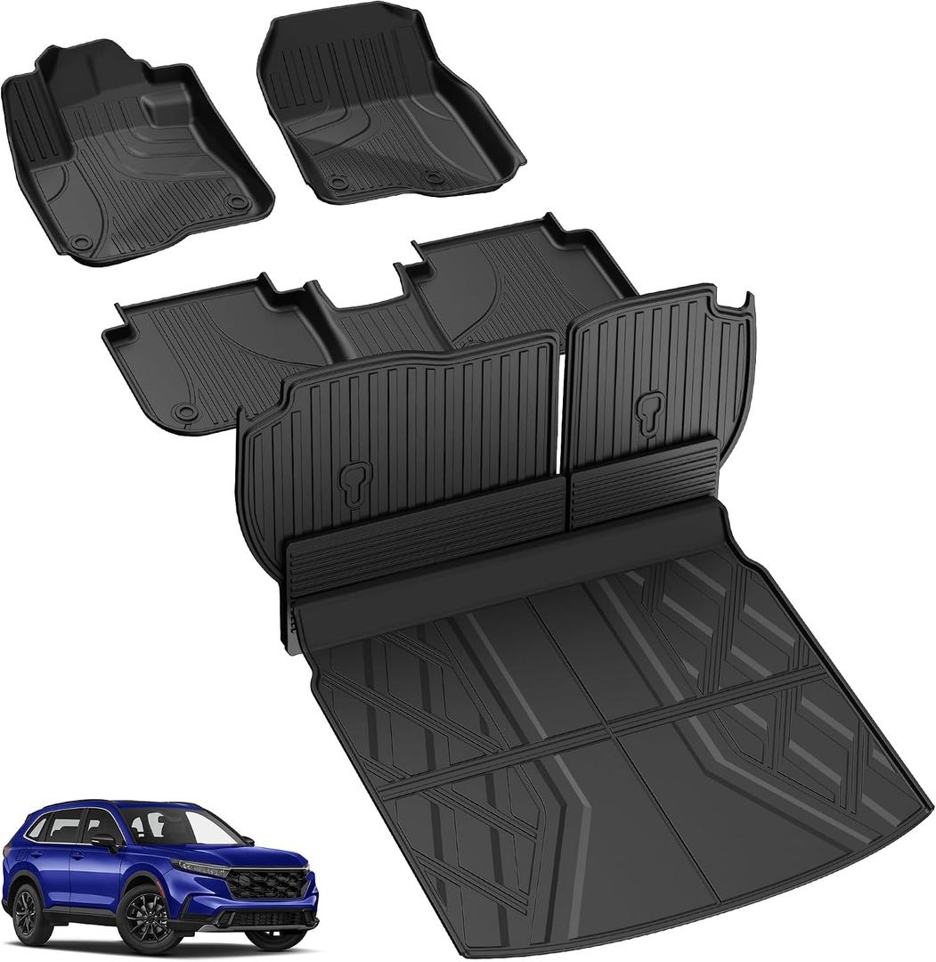 Floor Mats Fit for Honda CRV 2026 2025 2024 2023 (Include Hybrid) - AOMSAZTO 2026 CR-V Cargo Liner with Back Seat Protector - All Weather CRV Floor Liners Trunk Mat Backrest Mats (Fit Upper Deck)