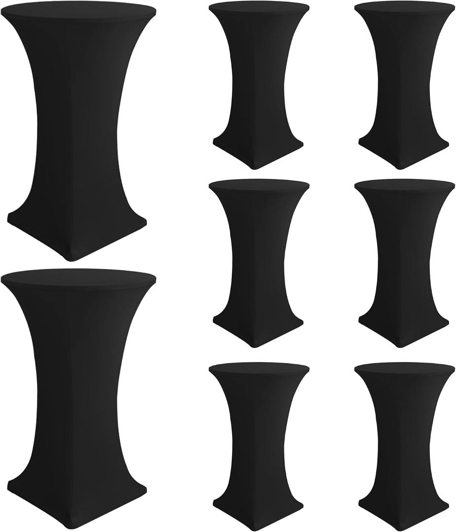 Cocktail Table Covers-Spandex Round High Top Table Cloths 8 Pack 32x43 Inch-Black Stretch Fitted Bar Tall Tablecloth for Pub Bistro Highboy Party Event Banquet Height Folding Satnding Tables