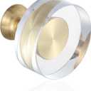 Guank 6-Pack 1-1/4-Inch White Cabinet Glass Crystal Brass knobs Brass Drawer Round Knobs Dresser Pulls, Gold Hardware Kitchen Closet knobs for Bifold Doors