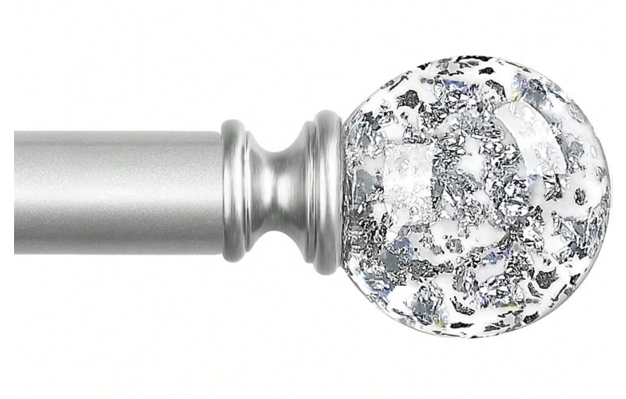 Curtain Rods 32 to 58 Inches (2.6-4.8ft), Antique Silver Single Curtain Rod for Windows, 7/8 Inch Decorative Drapery Rod with Round Clear  Finials