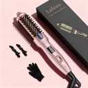 Thermal Brush, MINI & Tiny 1 Inch Ionic Curling Brush for Shiny Hair, Tourmaline Ceramic Ionic Curling Iron Brush for Short to Medium Hair, Adjustable Temperature, Dual Voltage, Compact-Size
