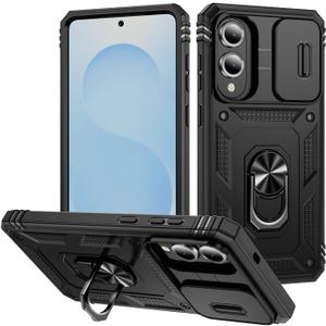 3 x Lunivop Compatible with Samsung Galaxy s25 Edge Case 360Metal Rotated Ring Holder Magnetic KickstandCamera Protection Military - Grade Heavy Duty for Galaxy s25 Edge Case 2025 Black