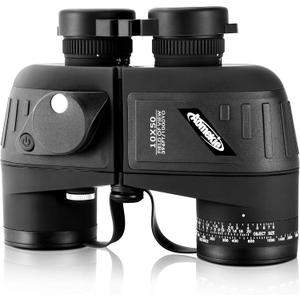 AOMEKIE 10x50 Waterproof Marine Binoculars for Adults with Rangefinder Compass BAK4 Prism FMC Lens for Birdwatching Hunting Boating Fishing Water Sports(Black)