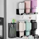 OVICAR Magnetic Cup Holder for Stanley 20/30/40oz - 2 Pack Tumbler Organizer for Refrigerator - Water Bottle Organizer with Straw Basket & 6 Hooks Tumbler Cup Lids Accessories Storage Black