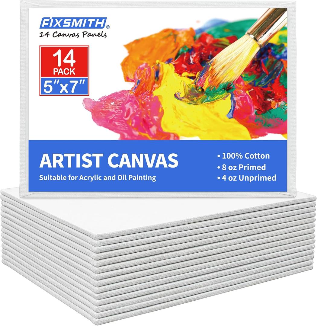Canvas for Painting, 14 Piece Multi-Pack 5x7 Inch Stretched Canvas, 100% Cotton, Primed White Blank Canvases, Ideal Art Supplies for Kids Acrylic Oil Acrylic