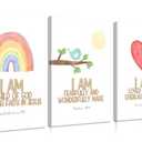 3Pcs Nursery Bible Verse Canvas Wall Art Colorful Rainbow Motivational Affirmation Wall Decor Pictures Christian Kids Scripture Introduction Posters Prints for Kids Room Nursery Home Decoration