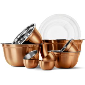 COOK WITH COLOR 18 Piece Mixing Bowls Set with Airtight Lids, Stainless Steel Bowl Organizers, Food Storage Containers, Meal Prep, Nesting Salad Bowls For Cooking, Baking, Kitchen Use, Copper
