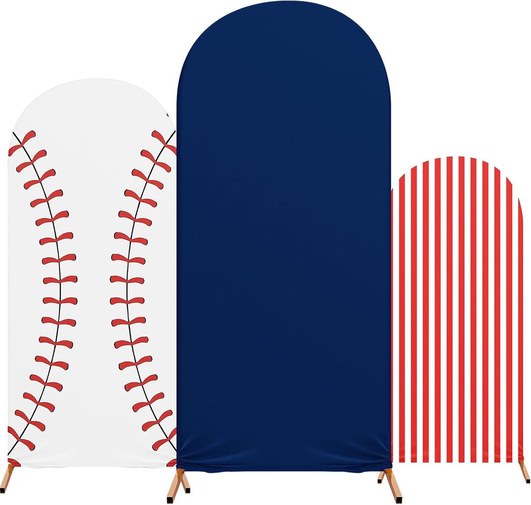 3 Set Baseball Theme Arch Backdrop Stand Covers Sport Background Arched Stretchy Fabric Backdrop Cover for Boys Birthday Baseball Party Decoration (), 4 x 1.65 ft, 5 x 2.1 ft, 6 x 2.6 ft
