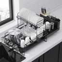 Kitsure Large Dish Drying Rack - Extendable Dish Rack, Multifunctional Dish Rack for Kitchen Counter, Anti-Rust Dish Drainers with Cutlery & Cup Holders 19.2"-26.7" L x 12.9" W x 13.6" H, Black