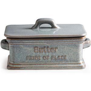 Butter Dish with Lid, Ceramic Butter Holder Container Large Butter Dish for Countertop Farmhouse St. Patrick's Day Decor Butter Keeper for East West Coast Butter, Gray