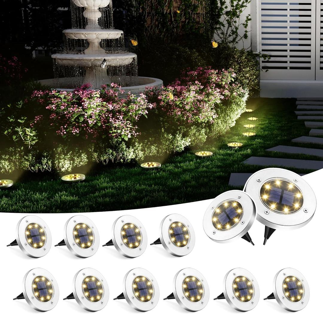 SOLPEX Solar Ground Lights, 12 Pack Solar Lights Outdoor Waterproof, 8 LED Solar Powered Landscape Lighting for Garden Yard Patio Driveway Pathway Walkway (Warm White)