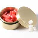 Alvinlite Portable Daily Pill Case, Brass Round Small Pill Box, Waterproof Metal Jewelry Pill Organizer Medicine Vitamin Holder Container with Lid for Outdoor Travel Working(M)