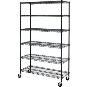 BestOffice Storage Shelves 6 Tier Metal Shelves Adjustable Heavy Duty Garage Shelving Wire Shelving Unit Capacity 6000LBS with Wheels for Kitchen, Garage Pantry Closet Commercial,Black, 18"D x 45"W x 77"H