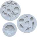 3 PCS Marine Theme Cake Fondant Silicone Mold Seashell Conch Starfish Coral Baking Molds for DIY Cake Decoration Chocolate Candy Polymer Clay Crafting Projects