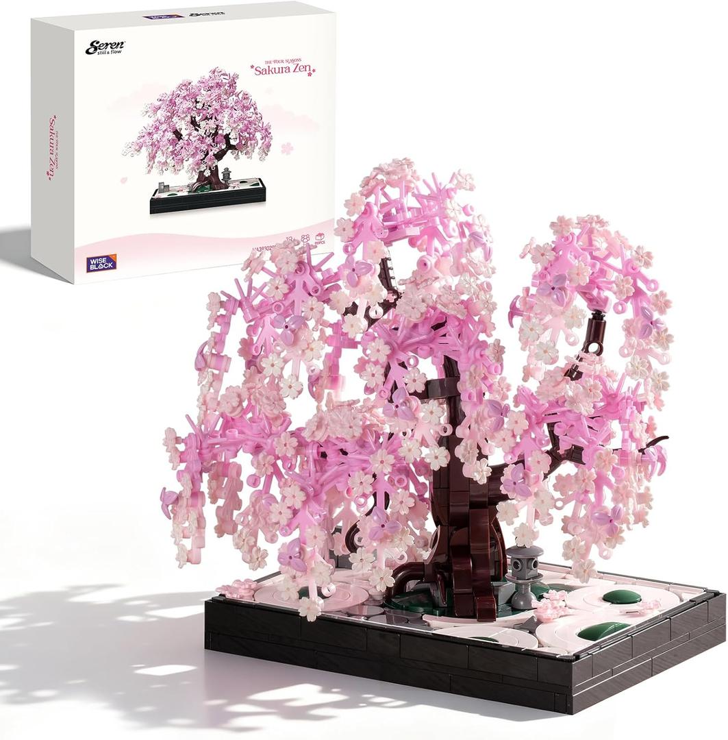 Wise Block Cherry Blossom Tree Building Block Set for Adult 900 Pcs Artificial Bonsai Tree Plants for Home Decor, Adult Ages 18+,Easter Gift for Women Set
