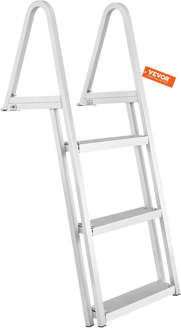 VEVOR Removable Dock Ladder 3 Steps, 350 lbs Load Capacity, Pontoon Boat Ladder with 4'' Wide Step & Nonslip Rubber Mat for Ship/Lake/Pool/Marine Boarding