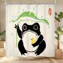 LGhtyro Funny Frog Shower Curtain Bathroom Set 71Wx78H Inches Asian Duck Traditional Art Japanese Cute Animal Taking Lotus Leaf Rain Bath Accessories Black Green Art Home Decor Fabric 12 Pack Hooks
