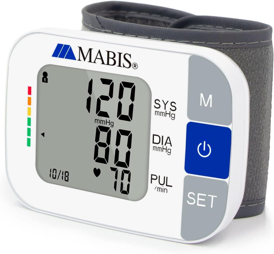 MABIS Universal Wrist Talking Blood Pressure Monitor, Visual BP Guide, 396 Reading Memory Storage for 4 Users, Protective Storage Case, FSA & HSA Eligible (Pack of 48)