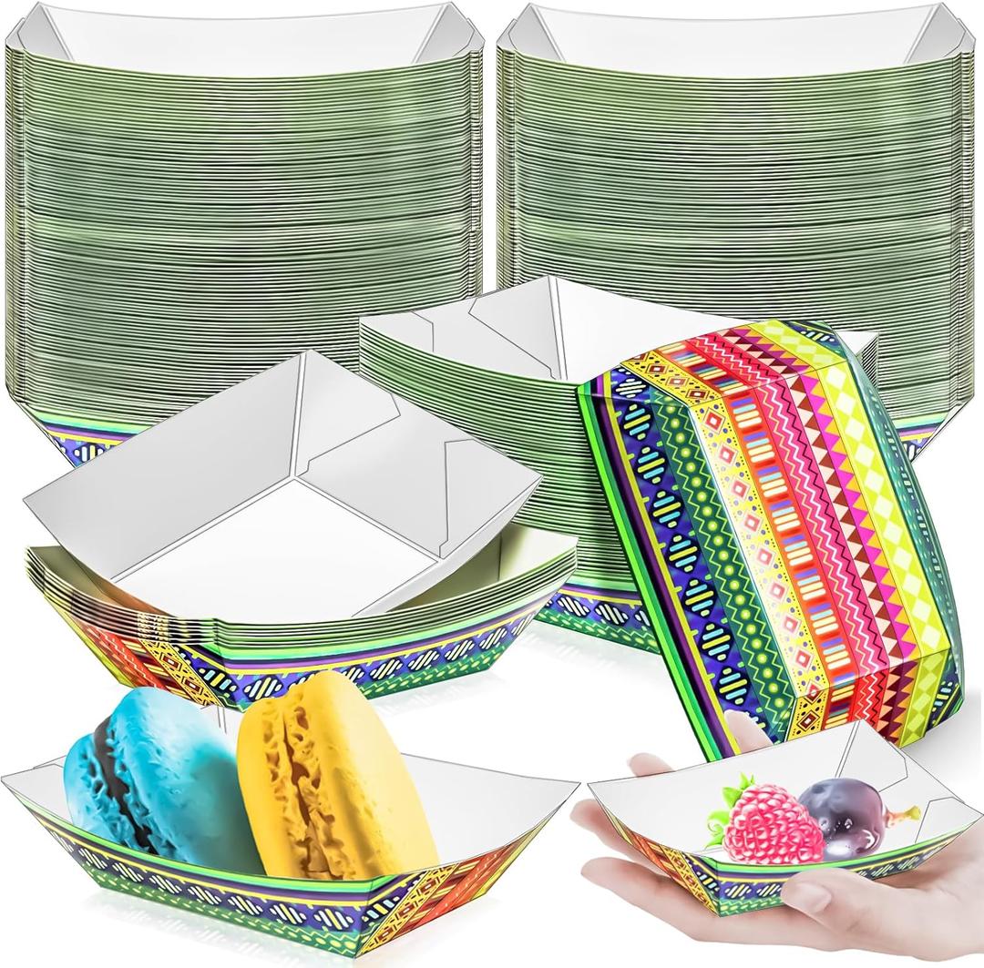 200 Pack 1/4Lb Mexican Paper Food Boat Trays Disposable Small Paper Boat Containers, 0.25Lb Mini Kraft Food Serving Tray Boats for Snack Fries Popcorn Dessert Taco Nacho