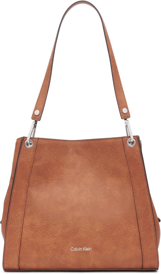 Calvin Klein Reyna Novelty Triple Compartment Shoulder Bag (One Size, Caramel Mix)
