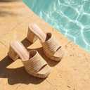 Monrovia Raffia Platform Heels for Women – Chunky Block Open Toe Woven Slides, Natural Straw Summer Dressy Vacation Sandals, Comfortable Heeled Slip On Mules, 8