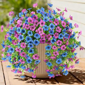 INQCMY 2Pcs Artificial Fake Hanging Flowers for Outdoors UV Resistant Artificial Plants for Spring Summer Decor Look Real Faux Flowers for Outside Home Planter Porch Patio Decor