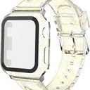 Wolait Compatible for Apple Watch Band with Glass Screen Protector 38mm 40mm 41mm 42mm 44mm 45mm, Clear Glitter Soft Band with Case for iWatch SE Series 8 7 6 5 4 3 2 1 Women