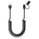 USB to USB-C and Lightning Cable Combo 2 in 1 Coiled Cable Support Apple Carplay & Android Auto [MFi & 3A Fast Charge & Data Sync] Coiled Lightning and USB C Cable for iPhone 17/16/15/14/13/12/Android (2)