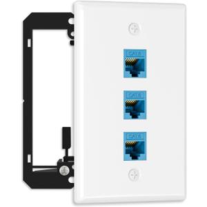 FGB 10Gbps Ethernet Wall Plate, 3 Port CAT6 Wall Plate and Jack, RJ45 Ethernet Wall Outlet with Single Gang Low Voltage Mounting Bracket