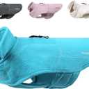 VIVAGLORY Softpad Dog Fleece Vest, Dog Fleece Jacket for Fall & Spring, Coat with Harness Hole, Reflective Light Weight Soft Easy On Adjustable, S, Turquoise (S(Chest: 18-21", Neck: ~12"))