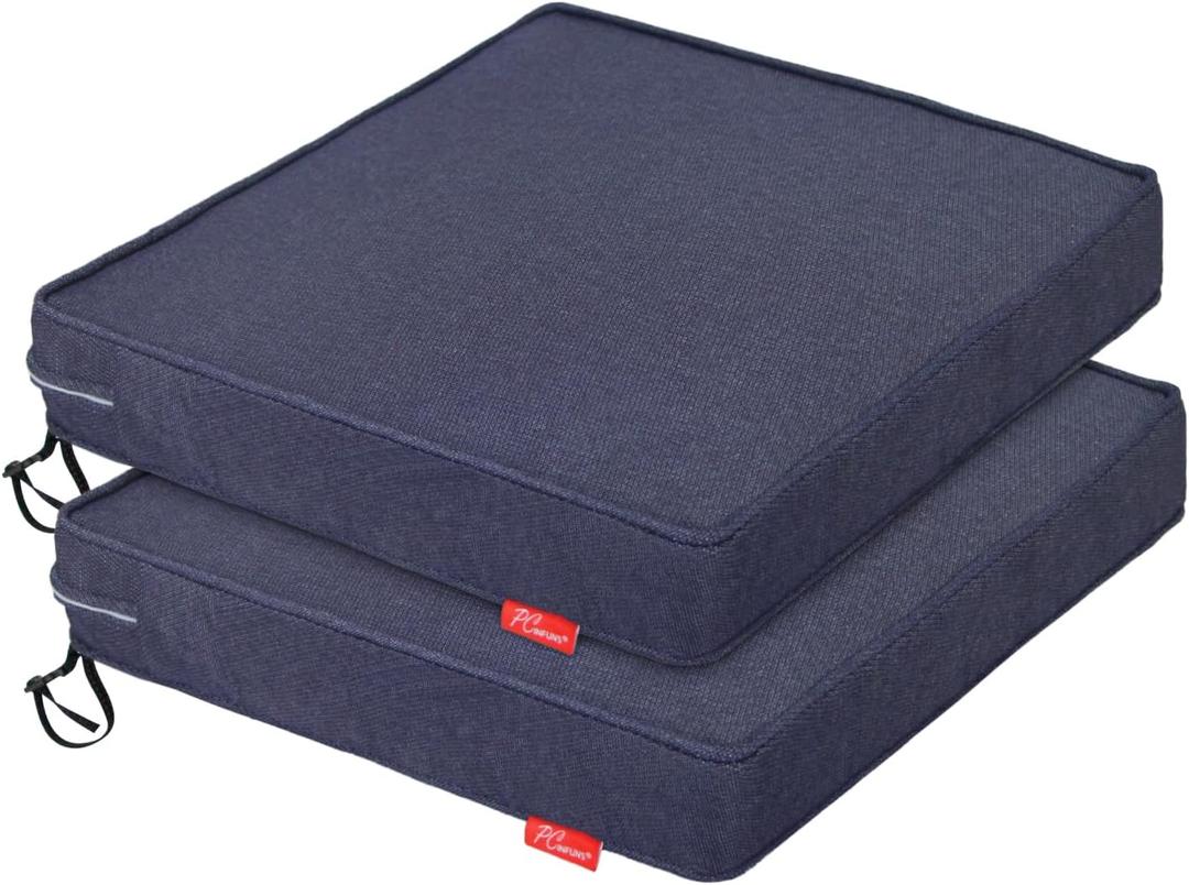 Pcinfuns Outdoor Chair Cushion 22 x 22 x 3 Inch Water Resistant & Fade Resistant Patio Furniture Cushions with Removable Cover and Adjustable Straps Set of 2, Blue Grey