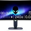 Alienware 34 240Hz QD-OLED Curved Gaming Monitor - AW3425DW - 34.2-inch WQHD (3440 x 1440) 240Hz 0.03ms Display, 1800R Curve, AMD FreeSync Premium Pro, VESA AdaptiveSync, VESA DisplayHDR TrueBlack 400