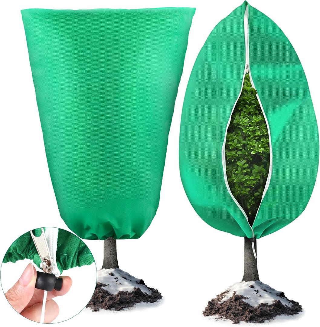 Plant Covers Freeze Protection, 2 Pack 47''71'' Green Frost Cloths Blankets with Zipper Drawstring Shrub Tree Covers for Winter Outdoor Plants Freeze Protection