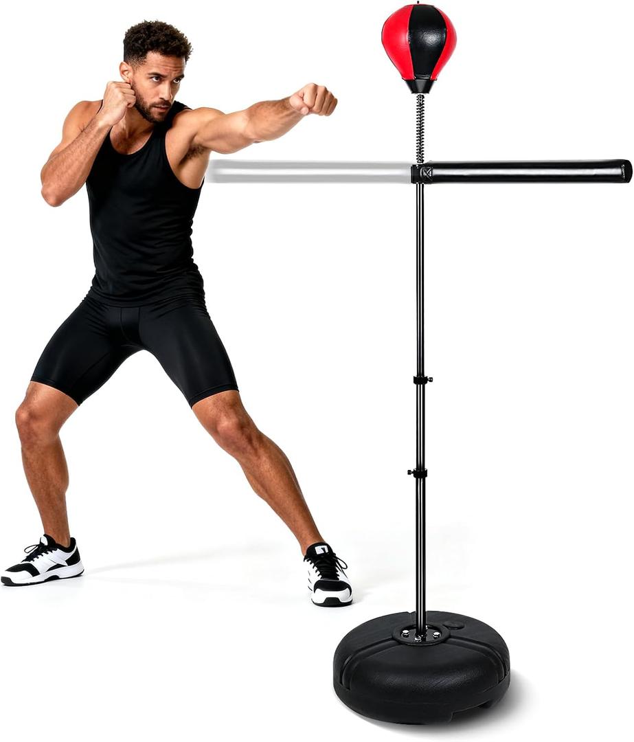 INNOLIFE Freestanding Punching Bag,Adjustable Height Home Boxing Training Equipment for Adults,Durable Boxing Bar & Stand with Stable Base for Fitness Workouts, Red, 5ft