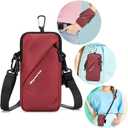 Cell Phone Holder, Small Crossbody Shoulder Holsters Bag with Arm Band, Fits iPhone and Android, Use for Running, Walking, Hiking & Biking (6.7 Inches, Red)
