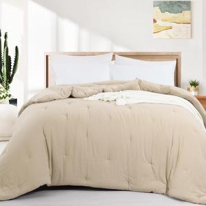 HOMBYS 100% Cotton Muslin Comforter Oversized King 120x120, Lightweight and Breathable Down Alternative Comforter,Soft Gauze Summer Beige Reversible Fluffy Duvet Insert