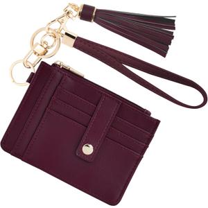 KNGITRYI Small Wristlet Wallets for Women RFID Credit Card Holder Wallet Keychain Wristlet Wallet Credit Card Wallets for Women (Wine Red)