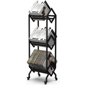 VENNQD Bookshelf Book Cart Rack Industrial Metal Bookcase 3 Tier Holder with Wheels Modern Stylish Design Magazines Files Album Recipe Book Storage Organizer for Sofa End Bed Beside (3 Tier)