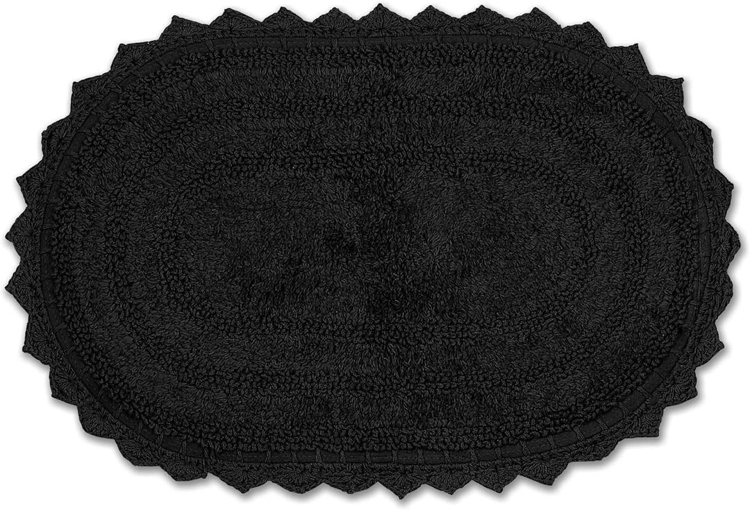 DII Crochet Collection Reversible Bath Mat, Small Oval, 17x24, Black