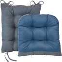 Klear Vu Omega Non-Slip Rocking Chair Cushion Set, Assembled in USA, Thick Padding & Tufted Design, Includes Seat Pad & Back Pillow with Ties, 17x17 Inches, 2-Piece Set, Twillo Bluestone