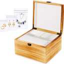 Jewelry Box Organizer, Wooden Jewelry Boxes for Women with 55 Portable Jewelry Bags for Traveling, Travel Jewelry Case Storage for Earrings Rings Necklaces Brackets, Gifts for Women Girls (Carbonized Brown)