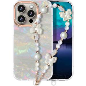3 x Compatible with iPhone 16 Pro Case for Women Girls, Slim Fit Glitter Cute Phone Case for iPhone 16 Pro with Pearl Phone Charm Lanyard Wrist Strap, Shockproof Hard Protective Case 6.1 Inch Shiny Grey