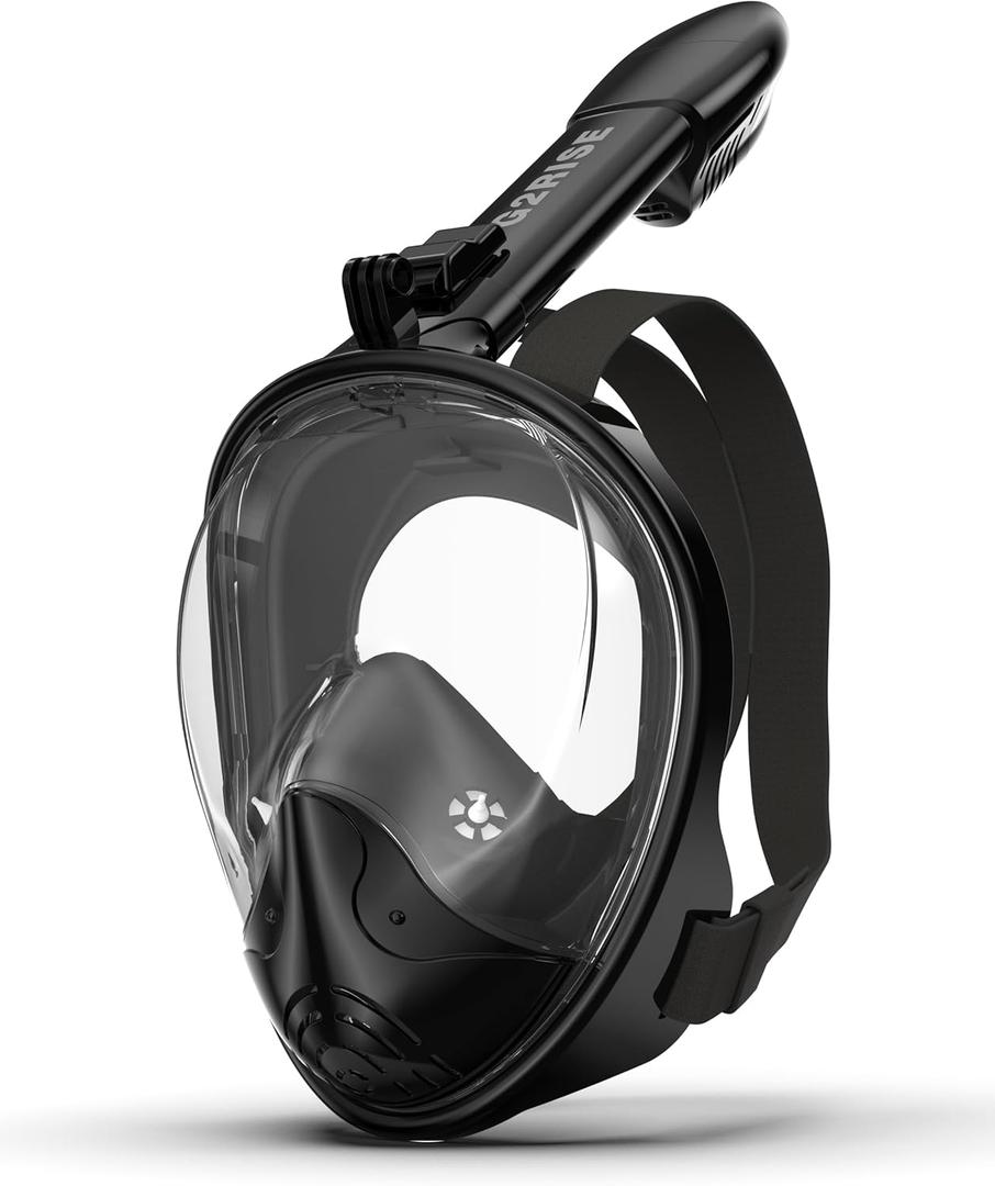 G2RISE Full Face Snorkel Mask Adults Snorkeling Set Gear for Kids with Detachable Camera Mount, Safe Breathing, Anti Fog Anti Leak (S/M, Black)