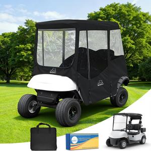 Mixopoly 2 Passenger Golf Cart Driving Enclosure Direct Fit for EZGO TXT and RXV 4-Sided Clear Window 600D Rain Cover All Weather Waterproof Windproof Black